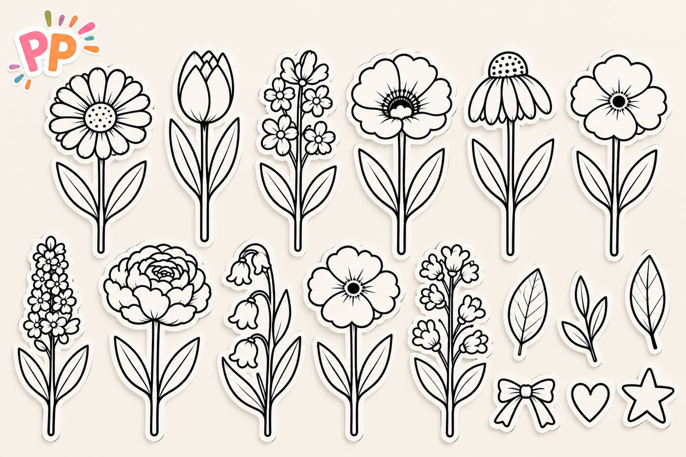 Voorgeknipte bloemen van de Flower Market, klaar om in te kleuren